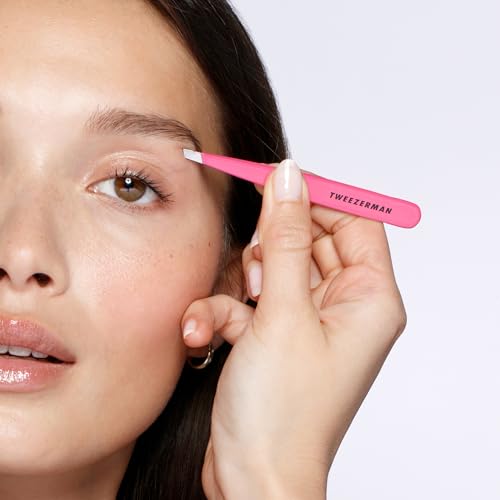 Tweezerman Slant Tweezer Neon Pink – Eyebrow Tweezers, 1 Count