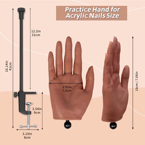 Practice Hand for Acrylic Nails, Realistic Silicone Training Hand with Flexible Fingers for Nail Art Practice,Professional Mannequin Hand Model Kit for Gel Polish