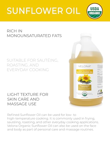 Velona USDA Organic Sunflower Oil 4 Pound (64 Fl Oz) High Oleic Refined