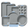 Pyrex 8-Piece Metal Bakeware Set with Silicone Handles - Cerulean, Heatsafe