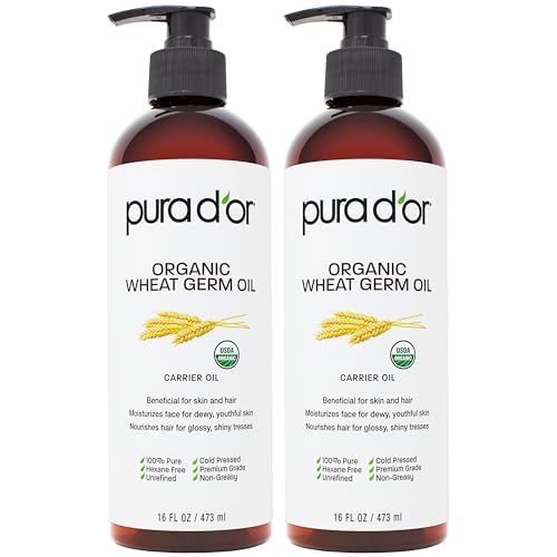 Organic Wheat Germ Oil 16 Fl Oz Pack of 2 - Cold Pressed Moisturizing Hair & Skin Oil - Vitamin E Rich, Anti-Aging & Nourishing
