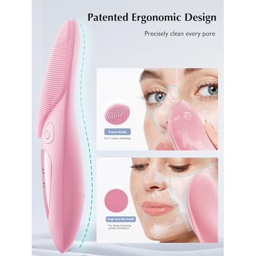 COSLUS JMY05 Facial Cleansing Brush Silicone Face Scrubber: Waterproof Rechargeable Face Wash Brush, 4 Cleansing Modes, Electric Face Exfoliator for Men Women Cleaning, Exfoliating, Massaging