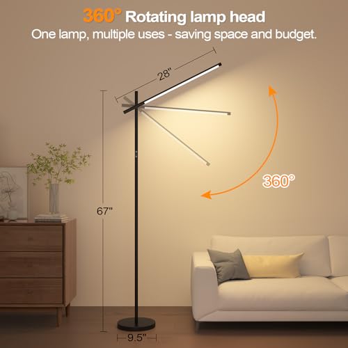 Nintiue Black LED Corner Floor Lamp - 360° Rotating Head, Dimmable 3000K-6000K, Remote Control, 67