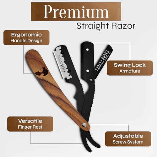 Fac?n Straight Razors for Men - Professional Barber Straight Edge Razor Kit with 100 Blades, Wooden Stainless Steel Barbero Shaver for a Smooth & Precise Shave, Premium Barber Razor for Men's Shaving