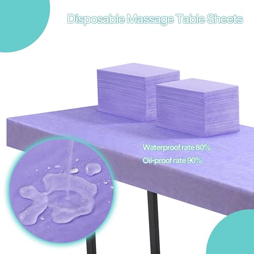 Disposable Bed Sheets for Massage Table 200 Pcs 31" x 71" Waterproof Massage Table Sheets Soft Non Woven Fabric SPA Massage Table Bed Cover Breathable for Beauty Tattoos Waxing Travel (Purple)
