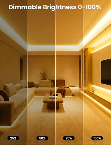 SUNLINKCO COB-CCT Dimmable LED Strip Light 32.8ft, Cuttable, 2300K-6500K, Smart Control