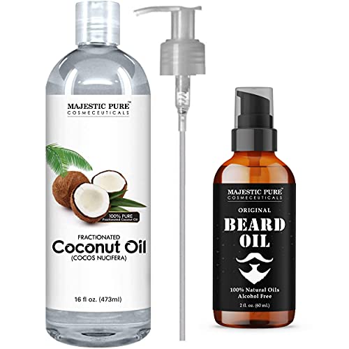 MAJESTIC PURE Fractionated Coconut Oil (16 oz) and Beard Oil (2 fl oz) Bundle