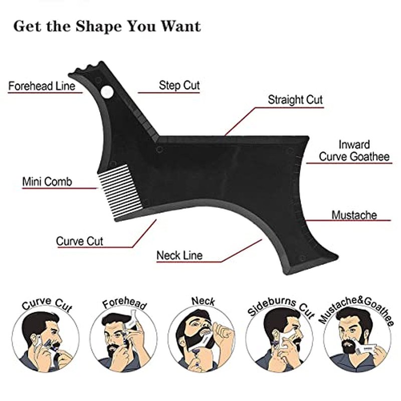 Beard Shaper, Beard Shaping Tools, Include Beard Template Guide, Professional Straight Edge Razor, 10 Count of Double Edge Blade, Barber Pencil, Beard Comb, 2 Stainless Steel Scissors