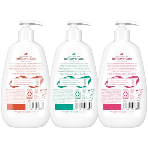 Dove Hand Soap, Holiday Treats Variety 3-Pack ? Cinnamon Pumpkin Pie, Peppermint Bark & Sugar Cookie Sprinkle, Gifts for Women, 12 Fl Oz Ea
