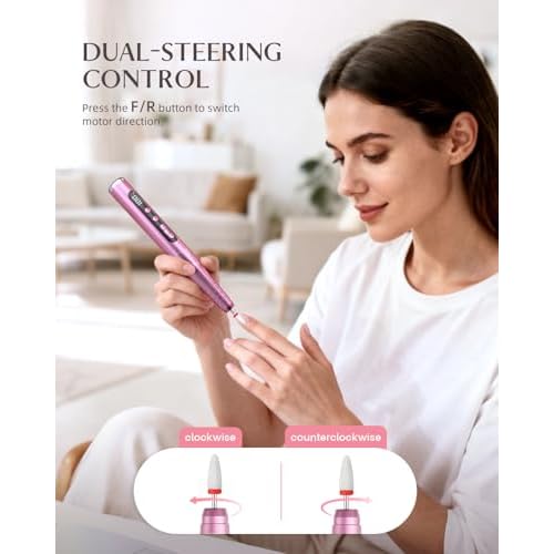 JOREST 13-in-1 Cordless Electric Nail Drill Kit with LED Display, 35,000 RPM 6-Speed Rechargeable Manicure Tool for Acrylic Gel Nails, Nail File with Bits & Sanding Bands for Beginners, Rose Pink