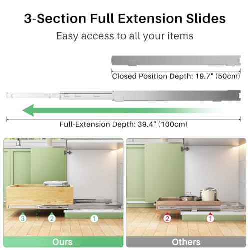 15-Inch Wide Pull Out Cabinet Organizer with Soft Close Drawers - Heavy Duty Solid Wood Shelves