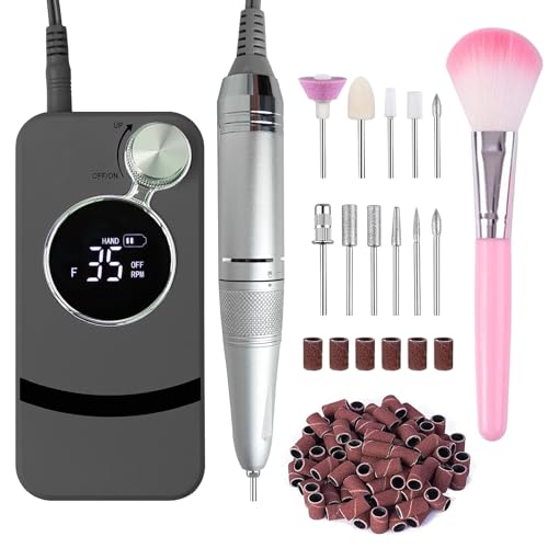 Cordless Professional Nail Drill Kit - Dark Grey 35000RPM Portable Manicure Pedicure Tool