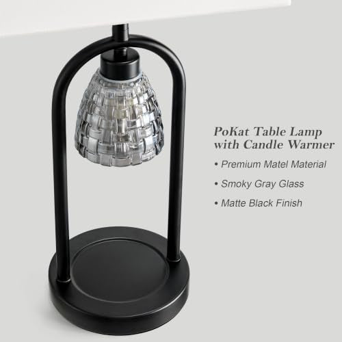 Black 22-Inch Modern Candle Warmer Table Lamp with Dimmable Light