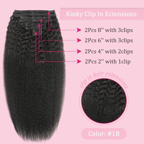 26 Inch Kinky Straight Clip-In Hair Extensions - Natural Black, 125g