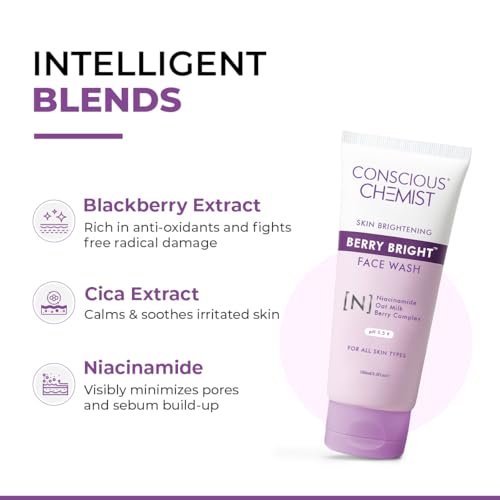 Conscious Chemist¢ç Niacinamide Face Wash | 100ml | Pore Refining & Brightening Cleanser for Men & Women | With Blueberry & A?a? Berry Extracts | All Skin Types | Gentle & Cruelty-Free ? Berry Bright