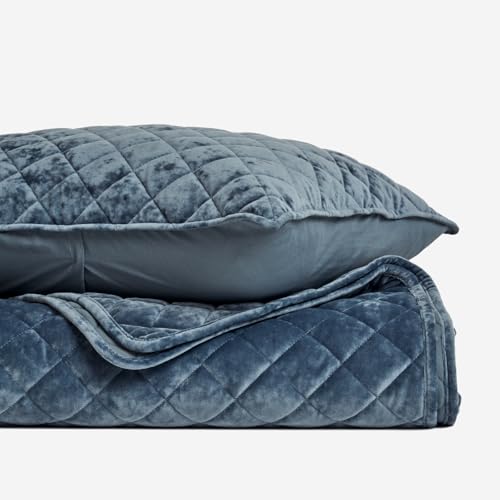 EverGrace Oversized Velvet Quilt Set - King Stormy Blue Diamond Embellished