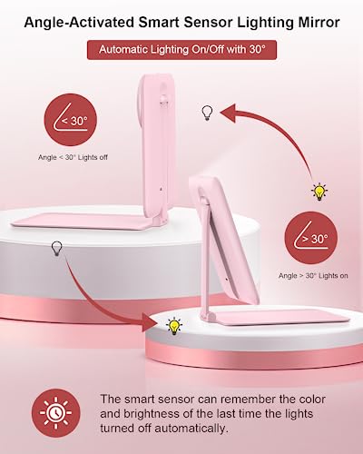 Gospire Travel Makeup Mirror with Lights 10X Magnifier - Pink