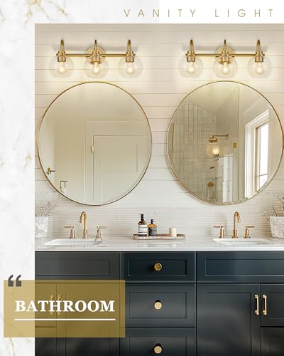 Gold 3-Light Bathroom Vanity Light Fixtures with Globe Clear Glass - Up/Down Mount