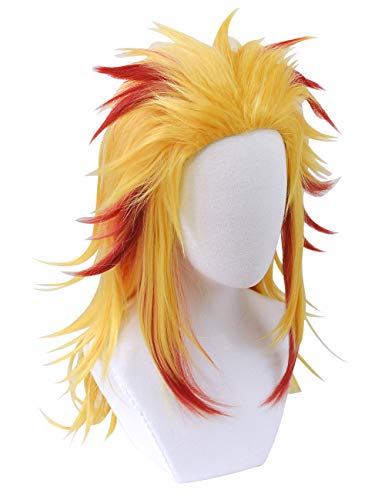 Rengoku Shinjurou Cosplay Wig with Ponytail - Yellow Red, Heat-Resistant for Halloween & Costume