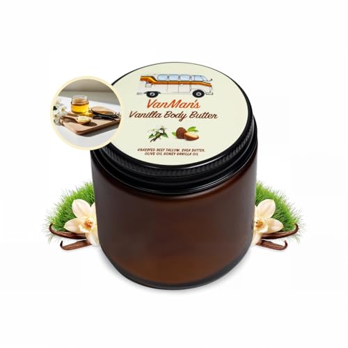 Vanman's Whipped Tallow Vanilla Body Butter 2.9 oz - Organic Shea & Honey Moisturizer - Pack of 1
