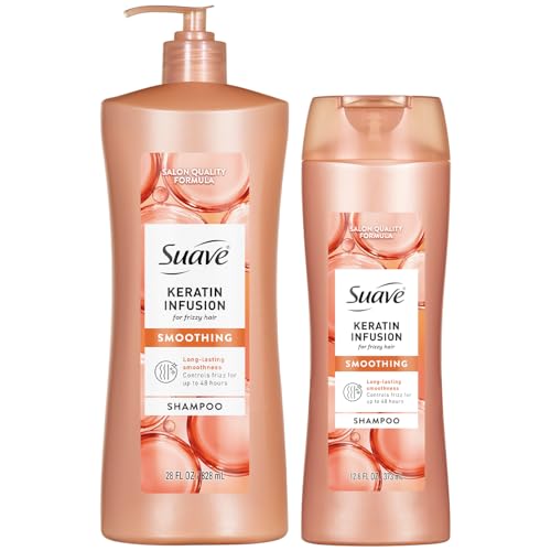 Suave Keratin Infusion Smoothing Shampoo 2-Size Bundle, Gentle Everyday Cleanser for Smooth, Manageable Hair, 48H Frizz Control