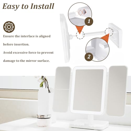 Makeup Mirror Vanity Mirror with Lights, 3 Color Lighting Modes, 1X/2X/3X Magnification, Tri-fold, 360¡Æ Rotation, Phone Holder for Makeup, 2000mAh Rechargeable, Bedroom, Bathroom, (White)