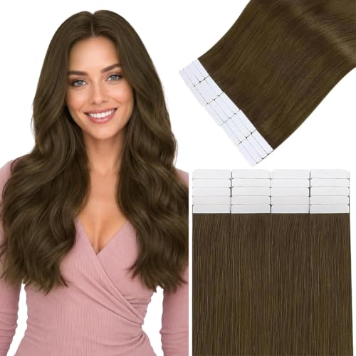Medium Brown Tape-In Hair Extensions 18 Inch Remy Human Hair 20pcs - Variation of THIS listing: Tape-e #4