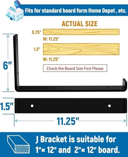 12 Inch Shelf Brackets Pack of 12 - Black Floating Shelf Supports 11.25"