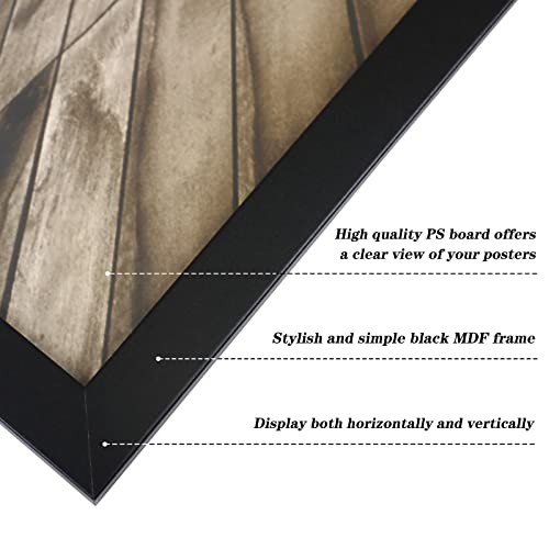 Black 24x36 Inch Poster Frame Pack of 3 - Wood & Plexiglass Wall Mount
