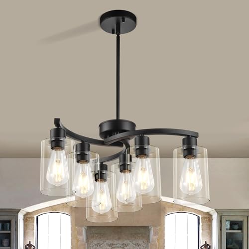 Sigaitwei 21.7in 6-Light Modern Black Pendant Chandelier for Dining & Kitchen Island