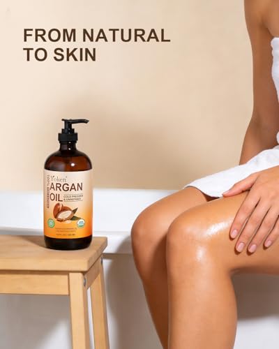 Argan Oil 16oz Glass Bottle - Cold Pressed Moroccan Nourishing Skin & Hair Oil - Pack of 1