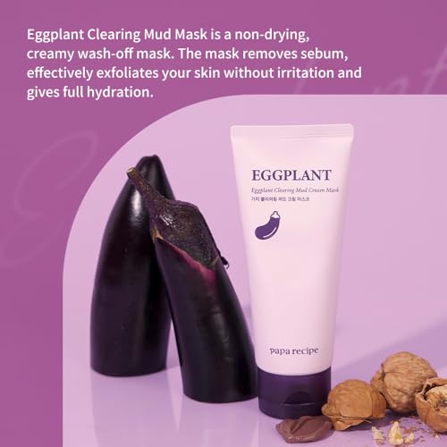 Papa Recipe Eggplant Clearing Mud Cream Mask ? Bentonite & Kaolin Clay Face Mask, Deep Pore Purifying, Balancing & Hydrating Skin, Gentle Exfoliating Korean Mud Mask for Sensitive & Acne-Prone Skin