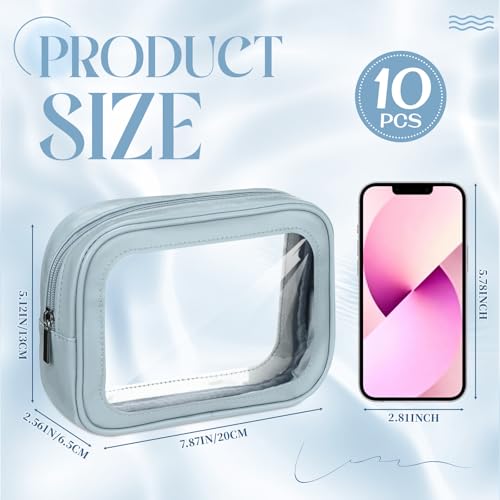 Blue 10 Pack Waterproof Clear Travel Makeup Bags TSA Approved Toiletry Organizer