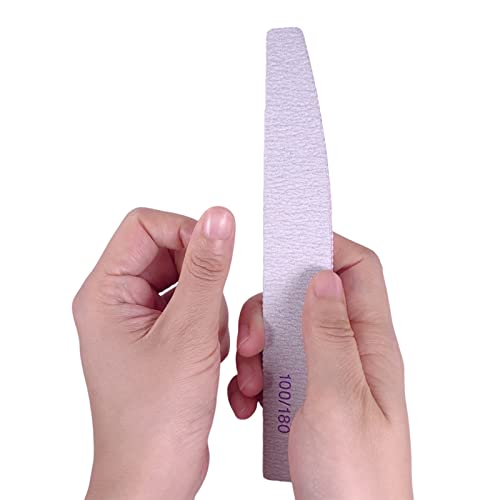 Nail Files (100 Pcs), 100/180 Grit Nail File Emery Board Bulk for Acrylic Nails and Natural Nails, Limas para Unas Acrilicas Profesional Pack Filers for Gel Nail Double Sided Manicure Curved Gray