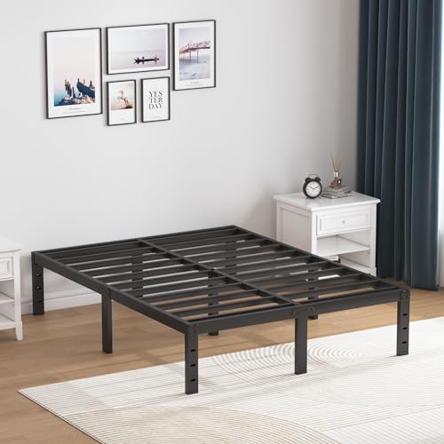 Queen Size 14 Inch Heavy Duty Metal Bed Frame - No Box Spring Needed, Under-Bed Storage, Noise-Free, Easy Assembly