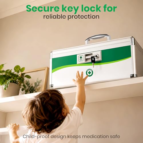 Small Aluminum Medicine Lock Box with Keys - Child-Safe Secure Storage, 16x9.25x7.5in - X-Large