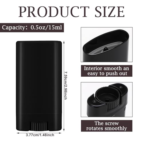 Black 100 Pcs Refillable Travel Deodorant Containers 15ml for DIY Lip Balm