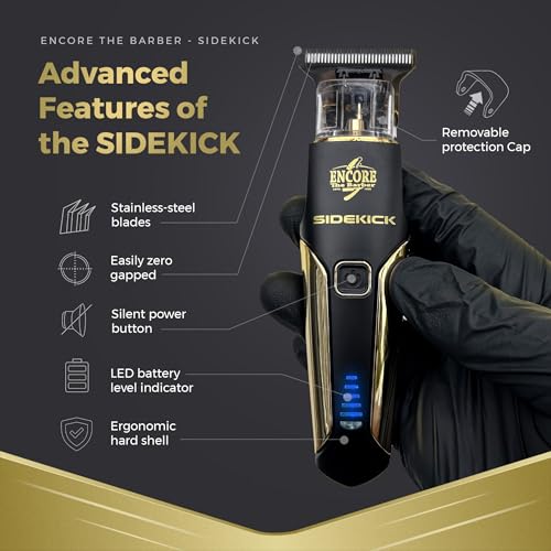 Sidekick Professional Barber Cordless Electric Hair Trimmer for Men | Clean Cutting | Lightweight |1.5 Hours Run time | Gentle on Skin | 10 pcs Grooming kit for Head & Beard
