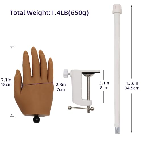 Silicone Nail Practice Hand with Clamp Stand Brown | Manicure Training Model for Beginners & Pros