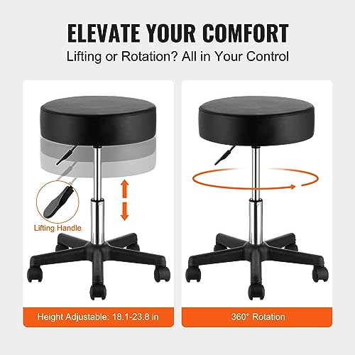 VEVOR Swivel Chairs on Wheels, Supports up to 400 LBS, Height-Adjustable Seating with Extra-Thick Cushion, Ideal for Salons, Bars, Homes, Offices, Tattoo Parlors, Medical and Massage Use, Black
