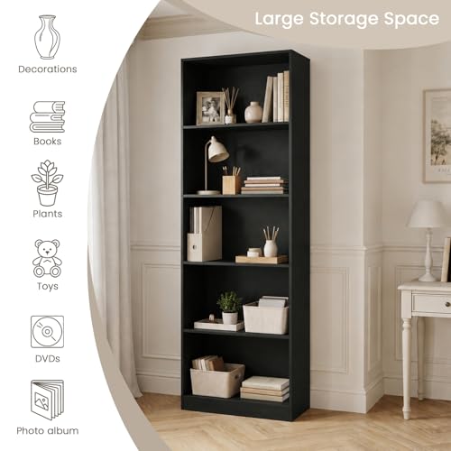 5-Tier Open Cube Bookshelf - Heavy-Duty Melamine Shelving, 71in tall, Anti-Tipping