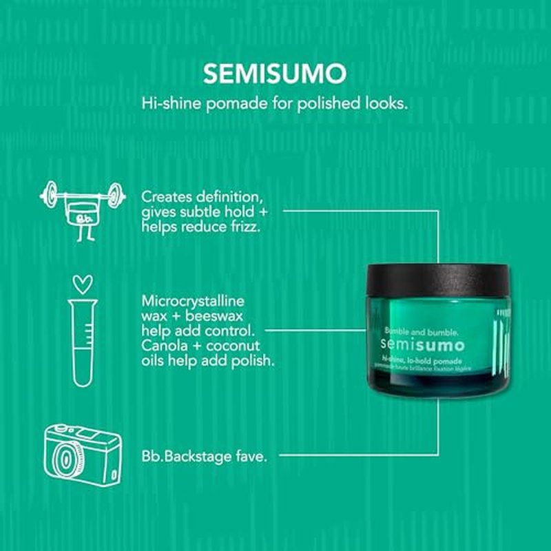 Bumble and bumble. Semisumo Hi-Shine Hair Pomade | Anti Frizz | Subtle Hold, Hi-shine Finish | Curly, Wavy, Straight, 1.5 Ounce