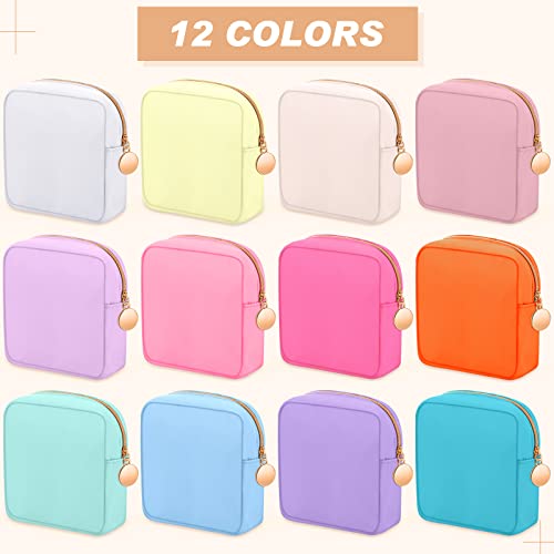 Kacctyen Fresh Color Mini Nylon Makeup Bags Set – 12 Pouches, Small Travel Cosmetic Organizer for Women