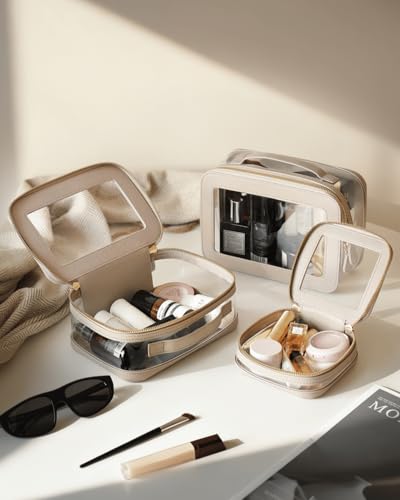 Clear Cosmetic Bag Set for Women Travel Toiletry Organizer with Handle – Stone, Mini, Small & Large