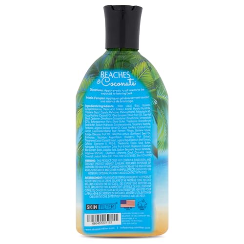 SKIN FILTER Beaches and Coconuts Tanning Lotion 10,000X with Anti-Orange & Tattoo Protection