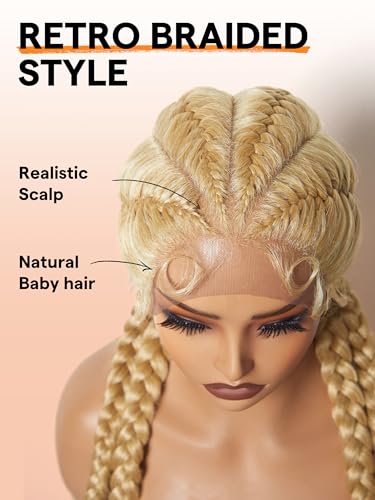 GORGIUS Blonde Braided Lace Front Wigs HXB11 M27613 Pre-Plucked Knotless Synthetic Box Braiding Wig for Women
