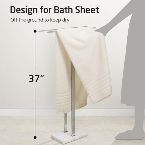 37-Inch Standing Towel Rack with Heavy Marble Base - Brushed Finish