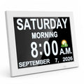 White 12-Inch Digital Calendar Day Clock for Seniors with Auto-Dimming & 12 Alarms