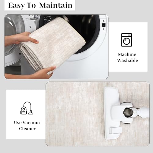 6x9 Beige Modern Abstract Washable Area Rug Non-Slip Soft Floor Carpet for Living Room