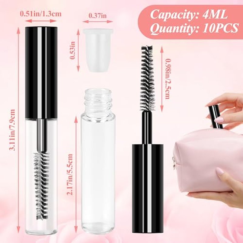 Adecco LLC AHIER 10 pcs 4ML Reusable Empty Bottle Tube Container for Eyelash Growth Oil/Mascara with Brush for Home and Travel (10p)¡¦